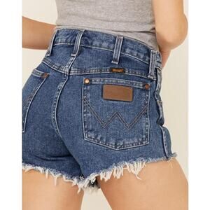 Wrangler Reworked High Waist Frayed Hem Jean Shorts Denim 26